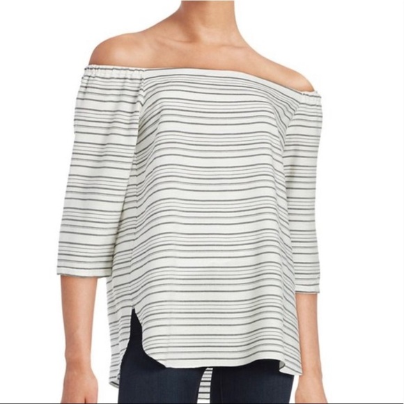 Bailey 44 Anthropologie beige with black stripes off the shoulder size Medium - Picture 1 of 10
